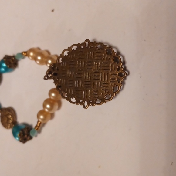 BLUE BUTTERFLY  BRONZE PENDANT LIKE, NEW WITH GENUINE  PEARLS, VINTAGE RARE FIND - Picture 4 of 4